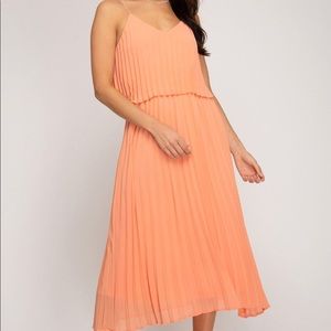She and Sky Pleated Midi Dress